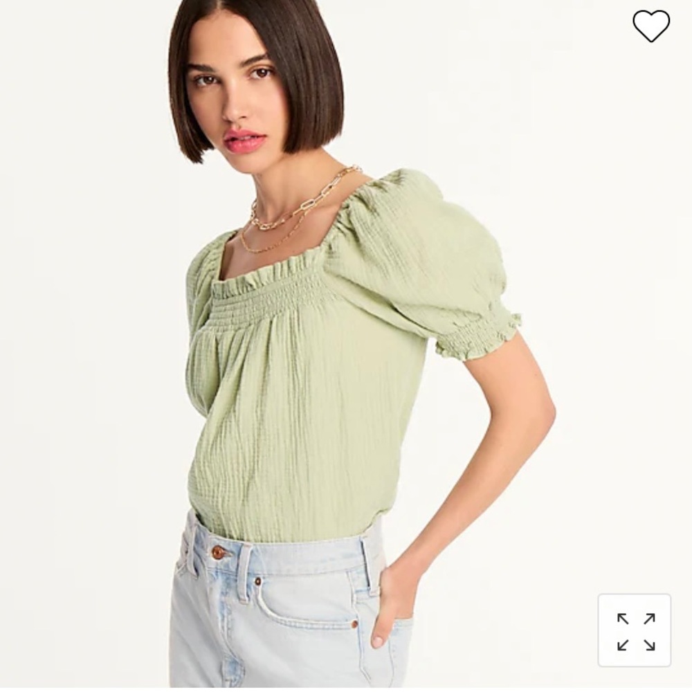 Squareneck Puff-Sleeve Gauze Top